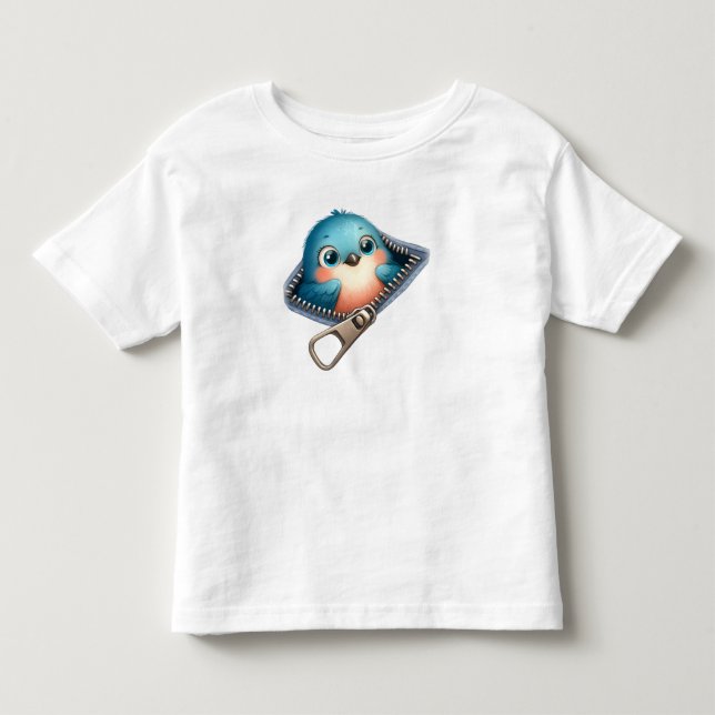 Cute 3D Blue Bird Peeking Zipper T-Shirt (Front)