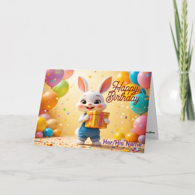 Cute 3D Bunny Happy Birthday Card (Front)
