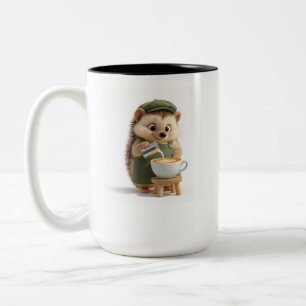 Cute 3D Cartoon Barista Hedgehog Coffee Two-Tone M Mug