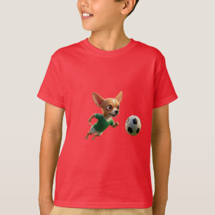 Cute 3D Cartoon Chihuahua Dog Soccer Player Run T-Shirt