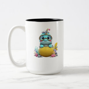 Cute 3D Cartoon Narwhal Sailor Submarine Two-Tone Coffee Mug