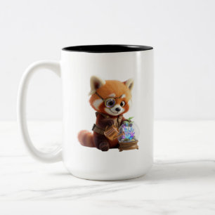 Cute 3D Cartoon Steampunk Red Panda Botanist Illus Two-Tone Coffee Mug