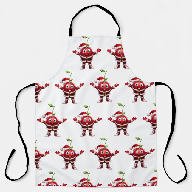 Cute 3D Christmas Cherry Fruit Pattern Apron (Front)