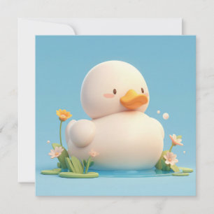 Cute 3D Clay Duck Floral Pond Postcard