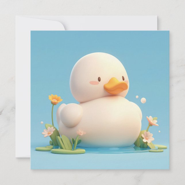 Cute 3D Clay Duck Floral Pond Postcard (Front)