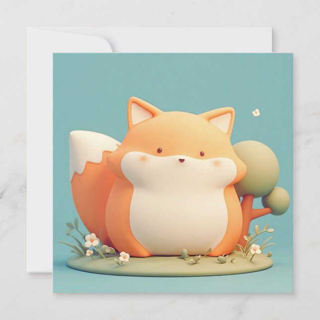 Cute 3D Clay Red Fox in Forest Meadow Postcard (Front)