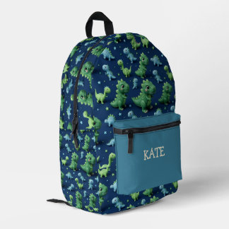 Cute 3D Dinosaur Pattern Navy Blue Personalised Ki Printed Backpack