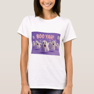 Cute 3D Fuzzy Ghost Characters Yelling Boo Yah! T-Shirt