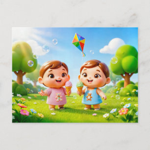 Cute 3D Gemini Zodiac Twins Postcard