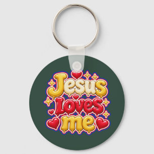Cute 3D Jesus Loves Me Bubble Letters Kids Key Ring