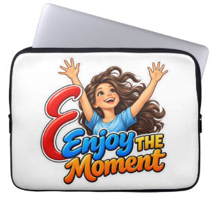 Cute 3D Letter E Enjoy The Moment Happy Girl Laptop Sleeve
