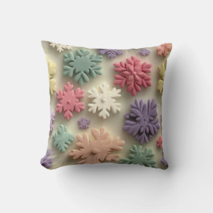 Cute 3D Pastel Snowflake Floral Throw Pillow