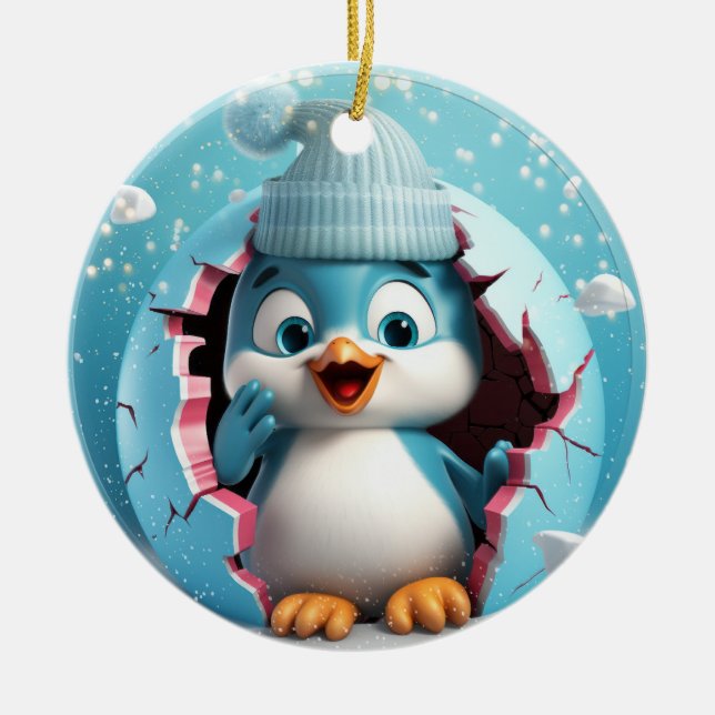Cute 3D Penguin Xmas Ceramic Ornament (Front)