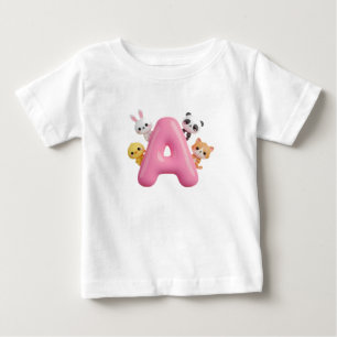 Cute 3D Pink Balloon Letter A - Baby T-Shirt