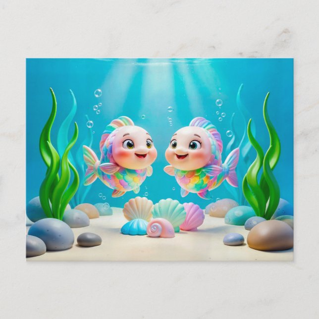 Cute 3D Pisces Zodiac Fish Postcard (Front)