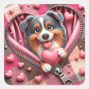 Cute 3D Puppy in a Pink and White Background (20) Square Sticker