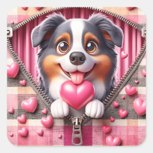 Cute 3D Puppy in a Pink and White Background (21) Square Sticker