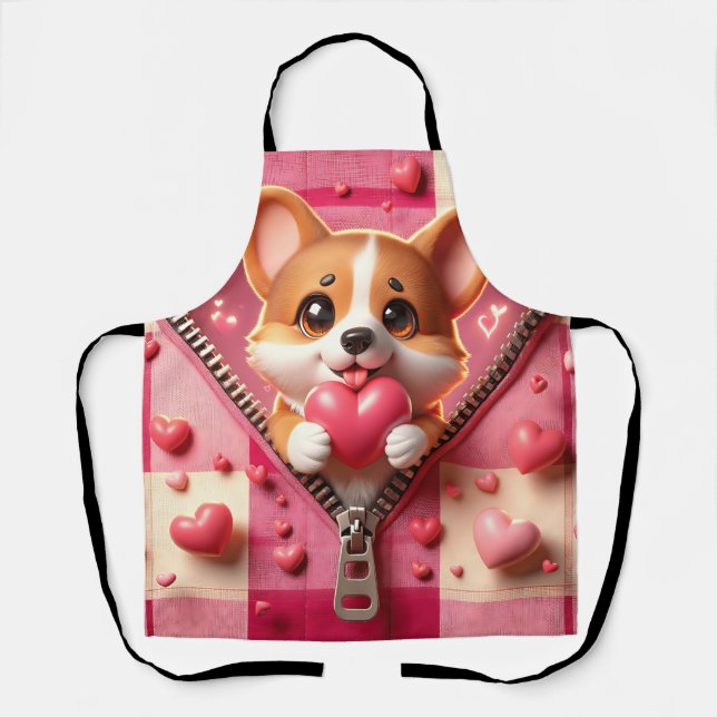 Cute 3D Puppy in a Pink and White Background (24) Apron (Front)
