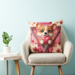Cute 3D Puppy in a Pink and White Background (24) Cushion