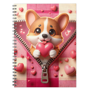Cute 3D Puppy in a Pink and White Background (24) Notebook
