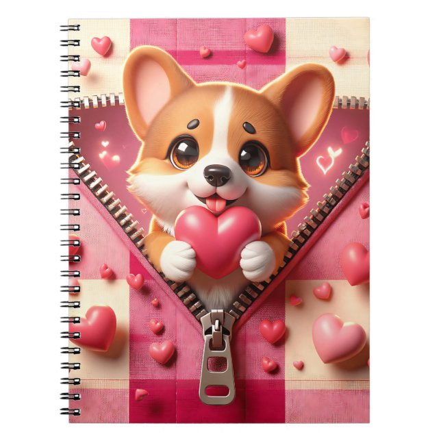 Cute 3D Puppy in a Pink and White Background (24) Notebook (Front)