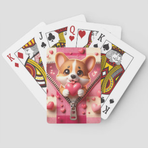 Cute 3D Puppy in a Pink and White Background (24) Playing Cards