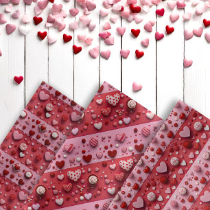 Cute 3D Red Pink Hearts Candy Valentines Day Wrapping Paper Sheet