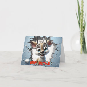 Cute 3D Reindeer Happy Christmas Holiday Card