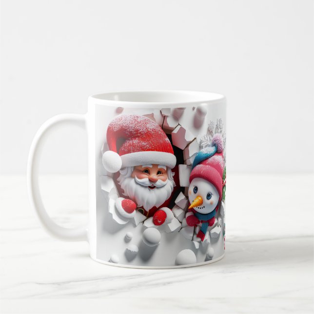 Cute 3D Santa and Snowman Design for 2023 Coffee Mug (Left)
