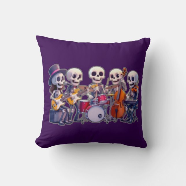 Cute 3D Skeleton Music Band – Adorable Cartoon Con Cushion (Front)