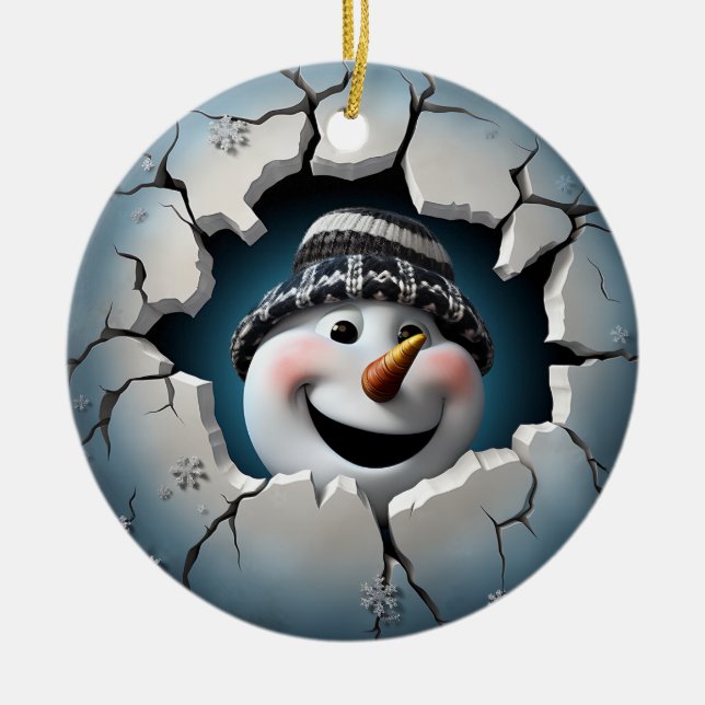 Cute 3D Snowman Xmas Ceramic Ornament (Front)