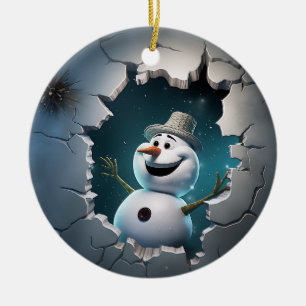 Cute 3D Snowman Xmas Ceramic Ornament