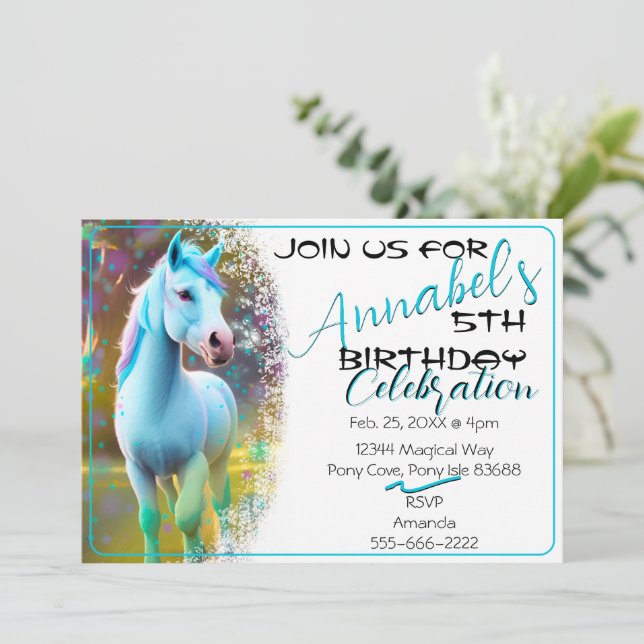 Cute 3D Spirit Pony 28 Birthday Invitation (Standing Front)