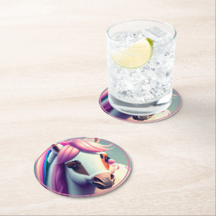 Cute 3D Spirit Pony 2 Round Paper Coaster