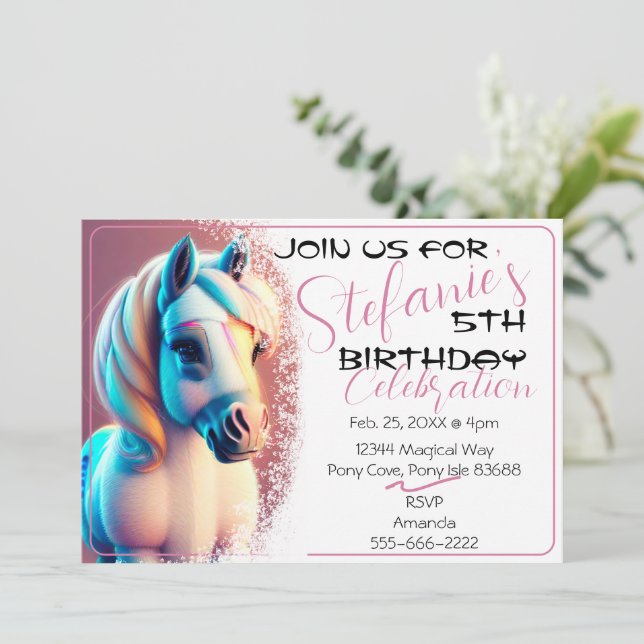 Cute 3D Spirit Pony 3 Birthday Invitation (Standing Front)