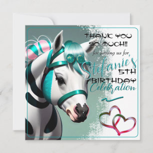 Cute 3D Spirit Pony 7 Birthday Thank you Card