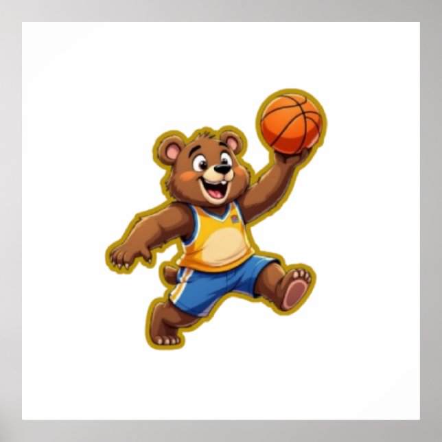 Cute 3D Teddy Bear Playing Basketball – Adorable S Poster (Front)