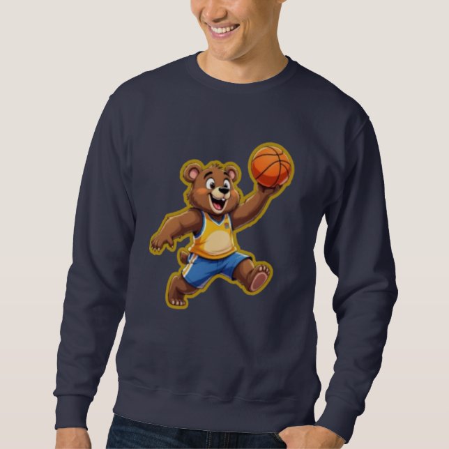 Cute 3D Teddy Bear Playing Basketball – Adorable S Sweatshirt (Front)