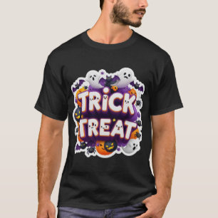 Cute 3D Trick Treat Halloween graphic with ghosts  T-Shirt