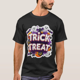 Cute 3D Trick Treat Halloween graphic with ghosts T-Shirt