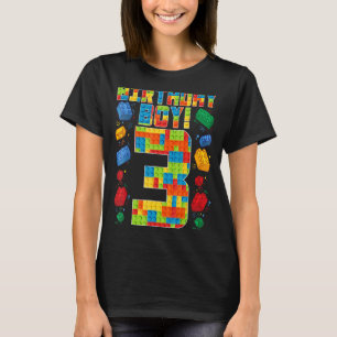 Cute 3rd Birthday 3 Years Old Block Building Boys T-Shirt