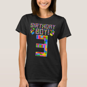 Cute 3rd Birthday 3 Years Old Block Building Boys  T-Shirt
