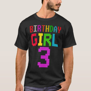 Cute 3rd Birthday 3 Years Old Block Building Girl T-Shirt