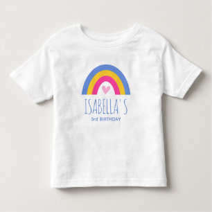 Cute 3rd Birthday Rainbow Custom Name Pink Yellow Toddler T-Shirt
