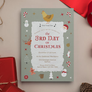Cute 3rd Day of Christmas Belated Christmas Party Invitation