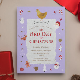 Cute 3rd Day of Christmas Belated Christmas Party Invitation