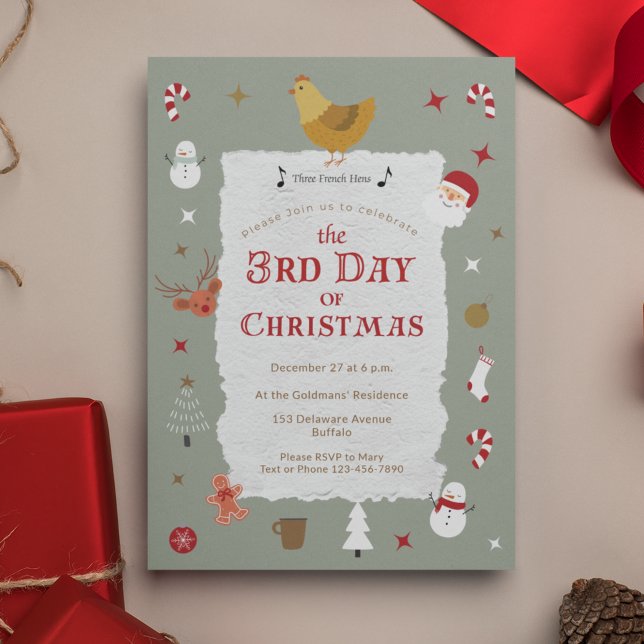 Cute 3rd Day of Christmas Belated Christmas Party Invitation (A Third Day of Christmas party isn't belated -- it's correct! 
)