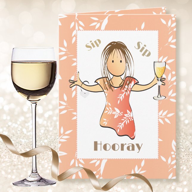Cute 40th Birthday Woman Cartoon Champagne Toast Card (Creator Uploaded)