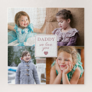 Cute 4 Kids Photo Collage Pink Heart Father's Day Jigsaw Puzzle