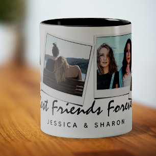 Cute 4 photo Best Friends Forever & Name Two-Tone Coffee Mug